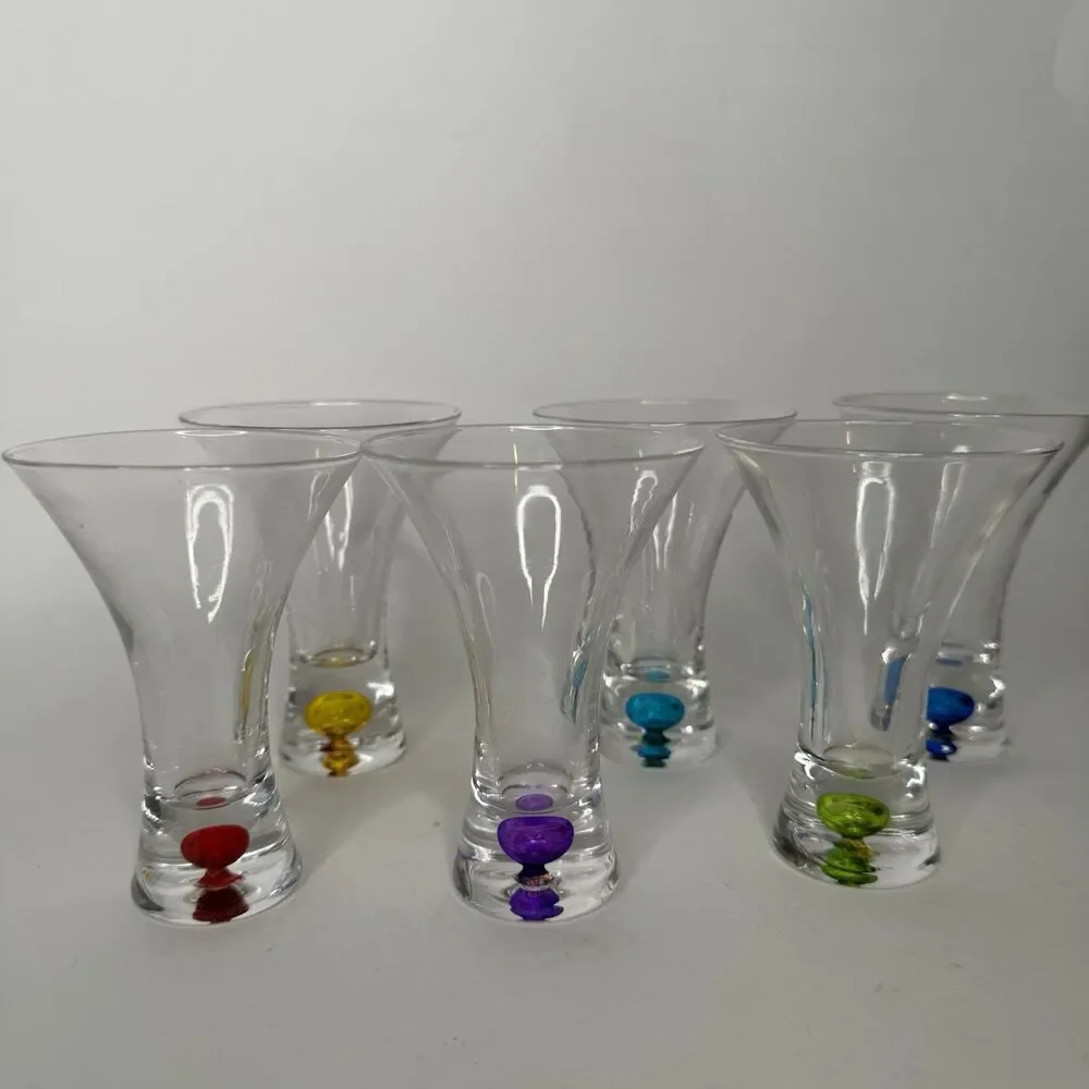 Vintage MCM Hand Blown Multi Color Bubble Cordial Art Glass Set Of 6 Barware